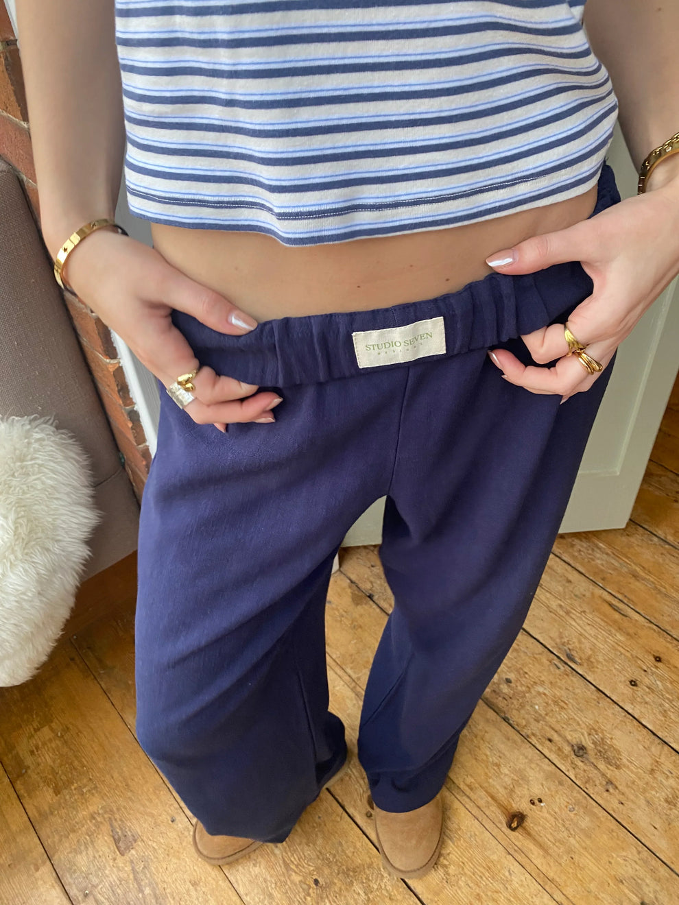 Elastic Waist Lounge Pants for Women | Pauline Dark Blue XL