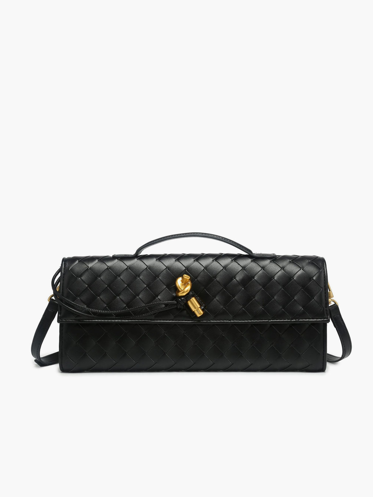 Woven Flap Clutch Handbag for Women | Zynara Black