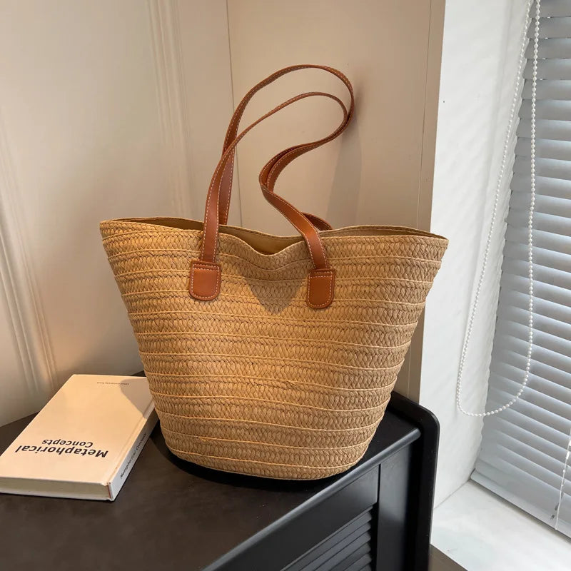 Woven Straw Beach Bag For Women | Lirena Pure Khaki One Size