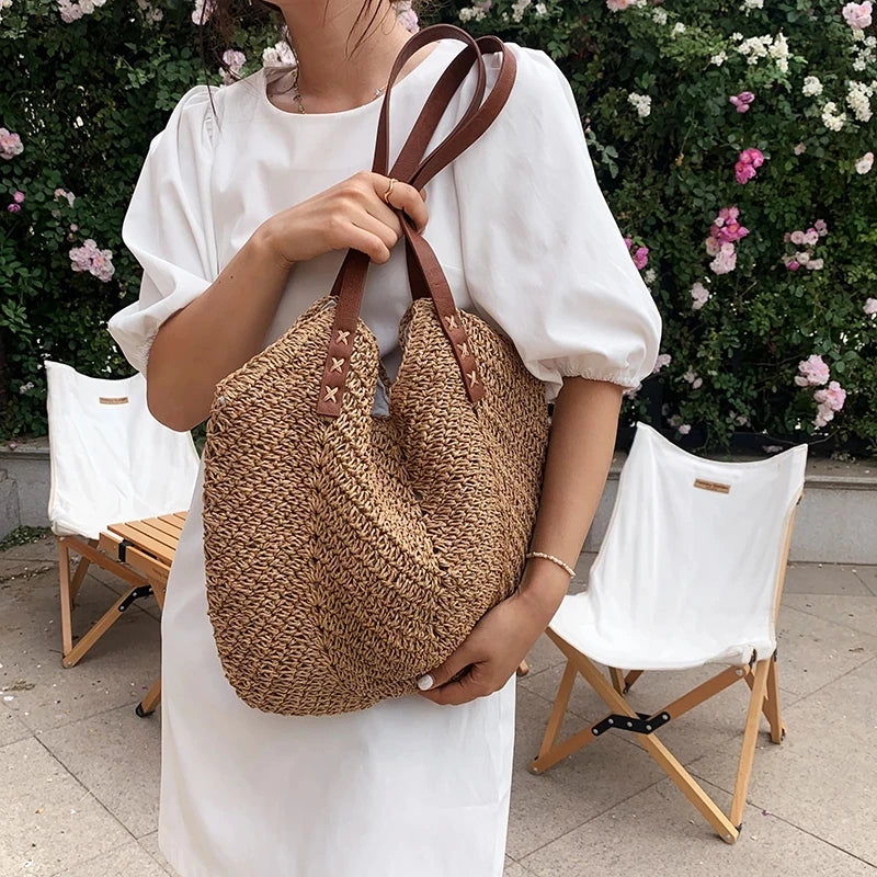 Woven Straw Shoulder Beach Bag For Women | Liora