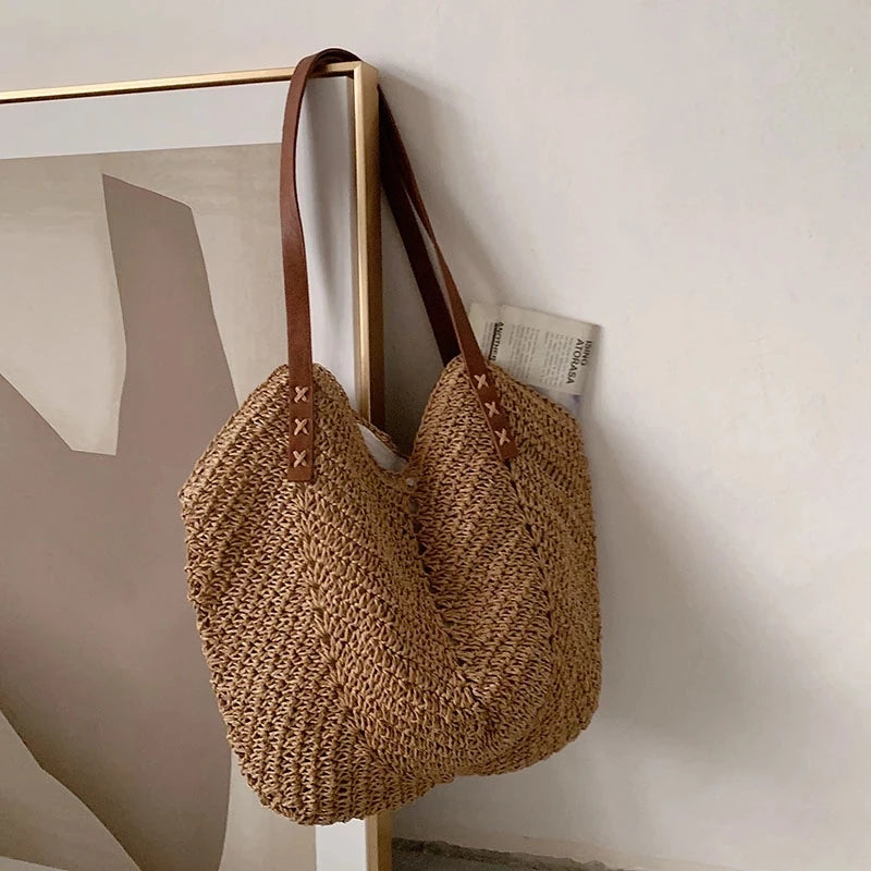 Woven Straw Shoulder Beach Bag For Women | Liora