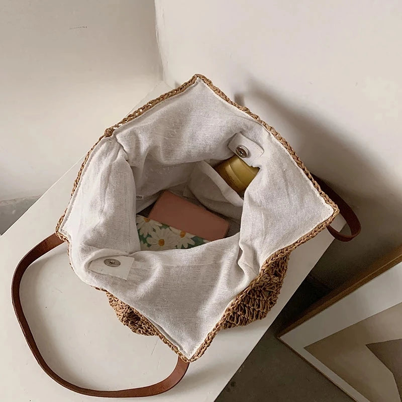 Woven Straw Shoulder Beach Bag For Women | Liora