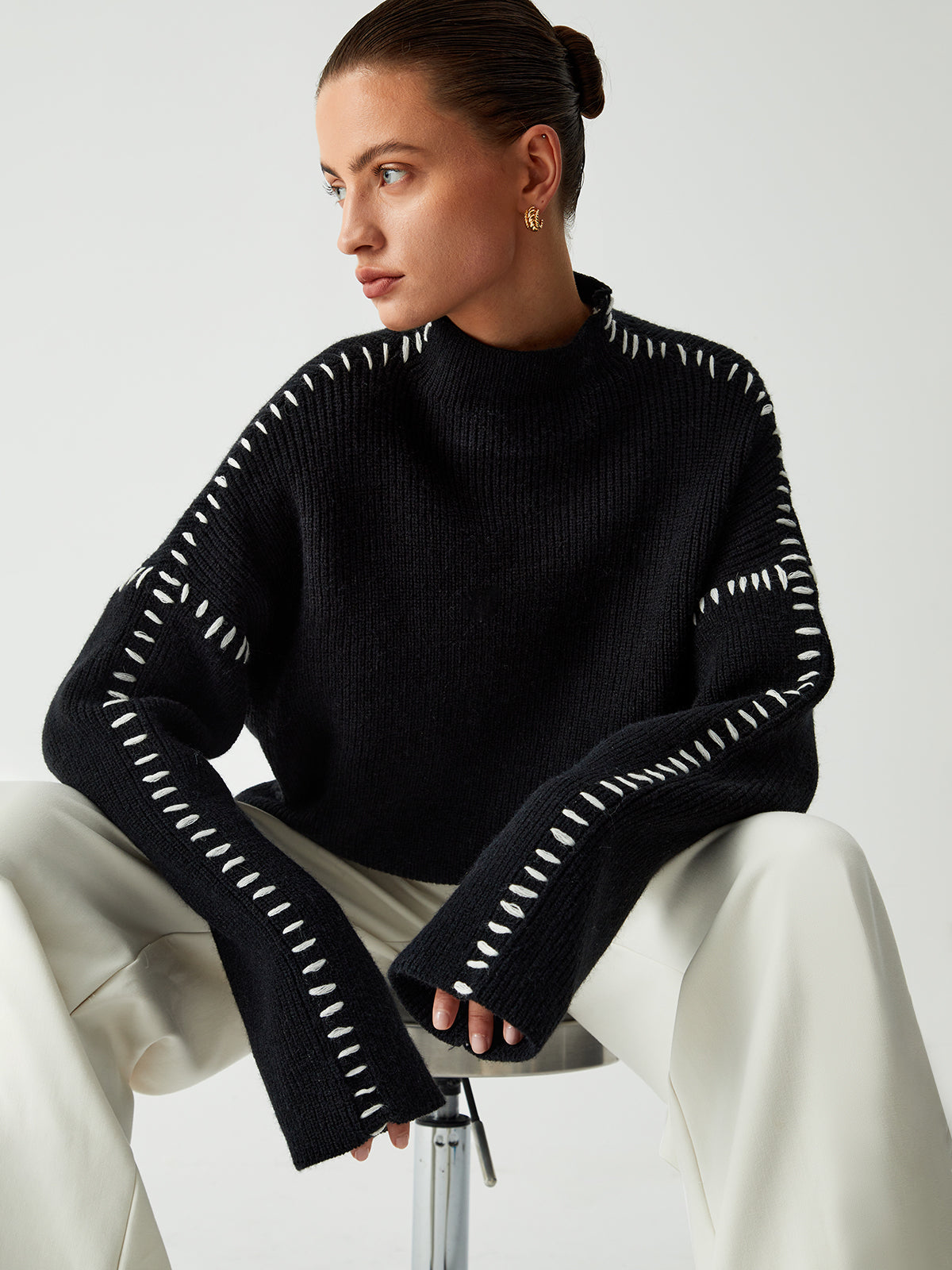 Oversized Mock Neck Sweater Comfortable Fit for Women | Xalyn