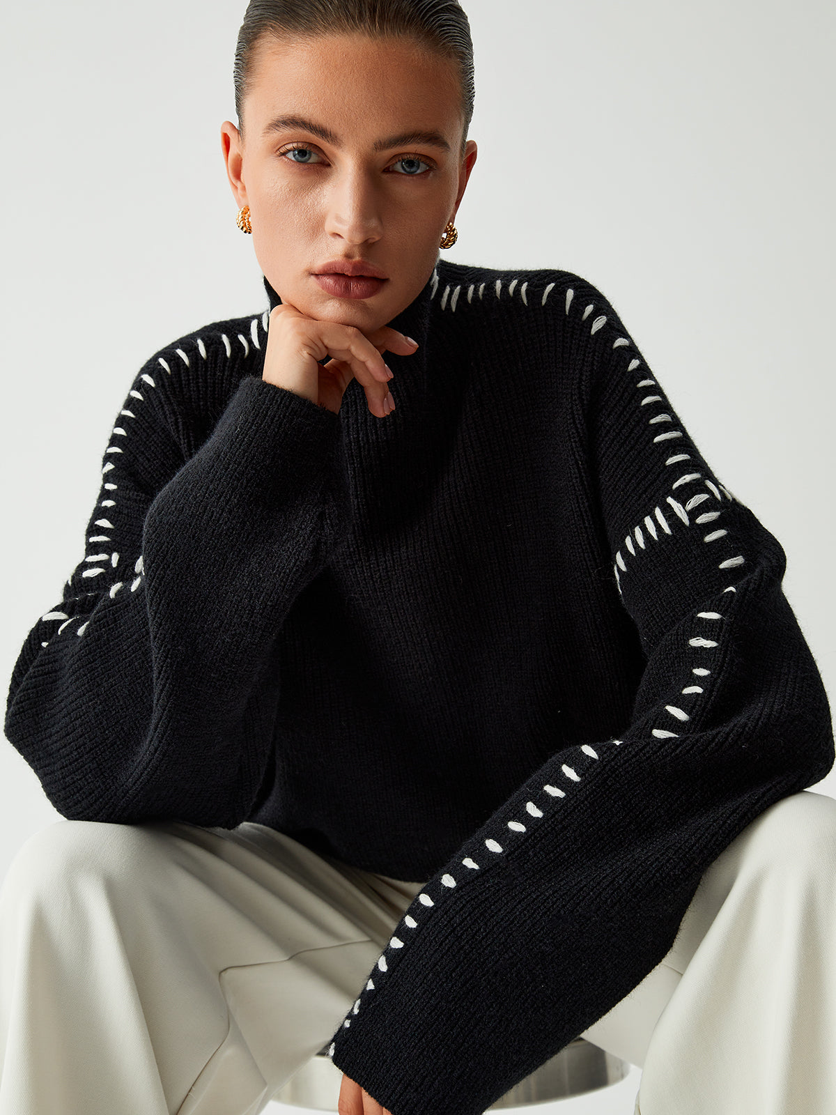 Oversized Mock Neck Sweater Comfortable Fit for Women | Xalyn