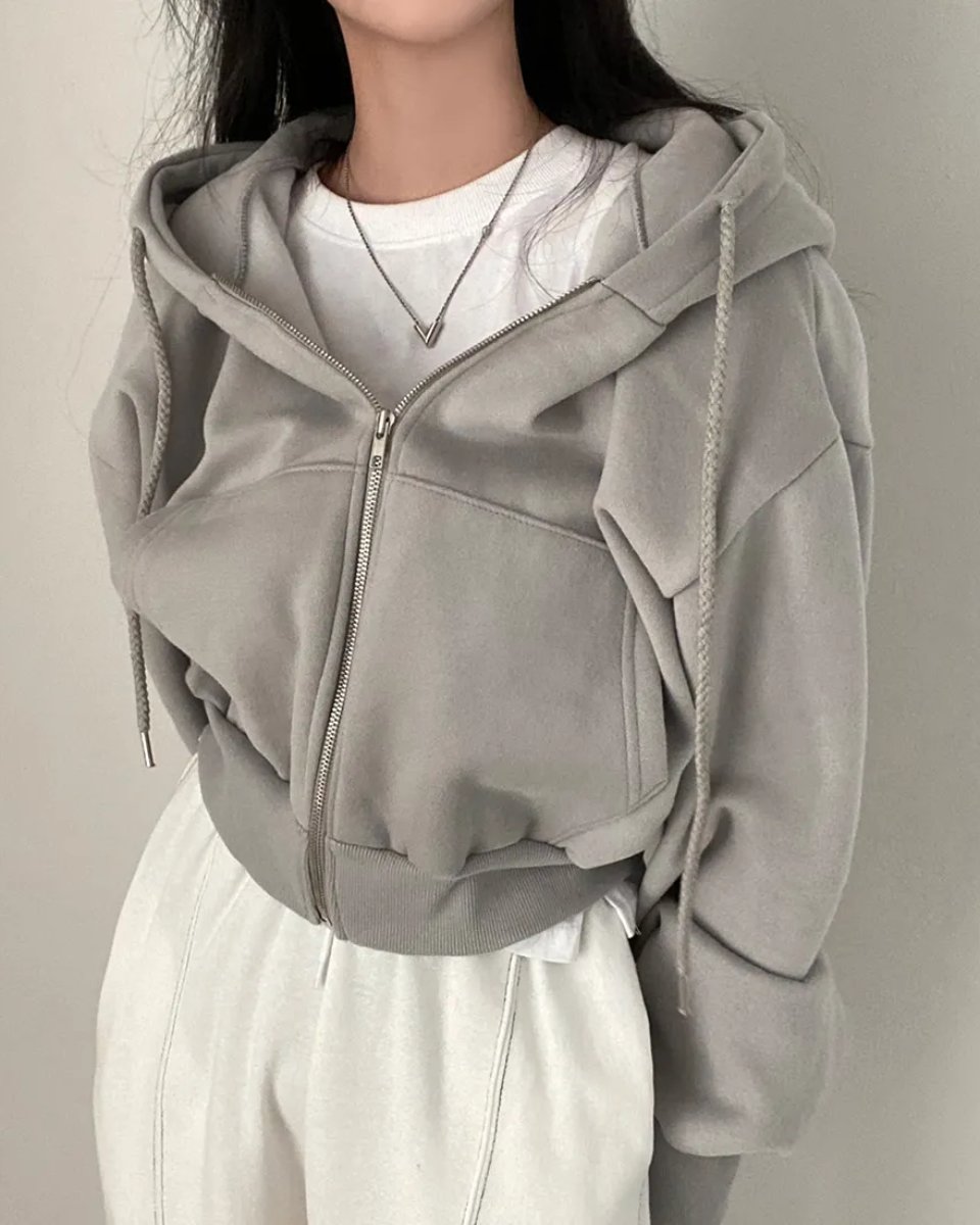 Zana | Cropped Zip Hoodie Light Grey