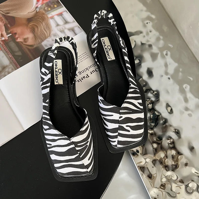 Slingback Square Toe Sandals for Women | Zelara Zebra
