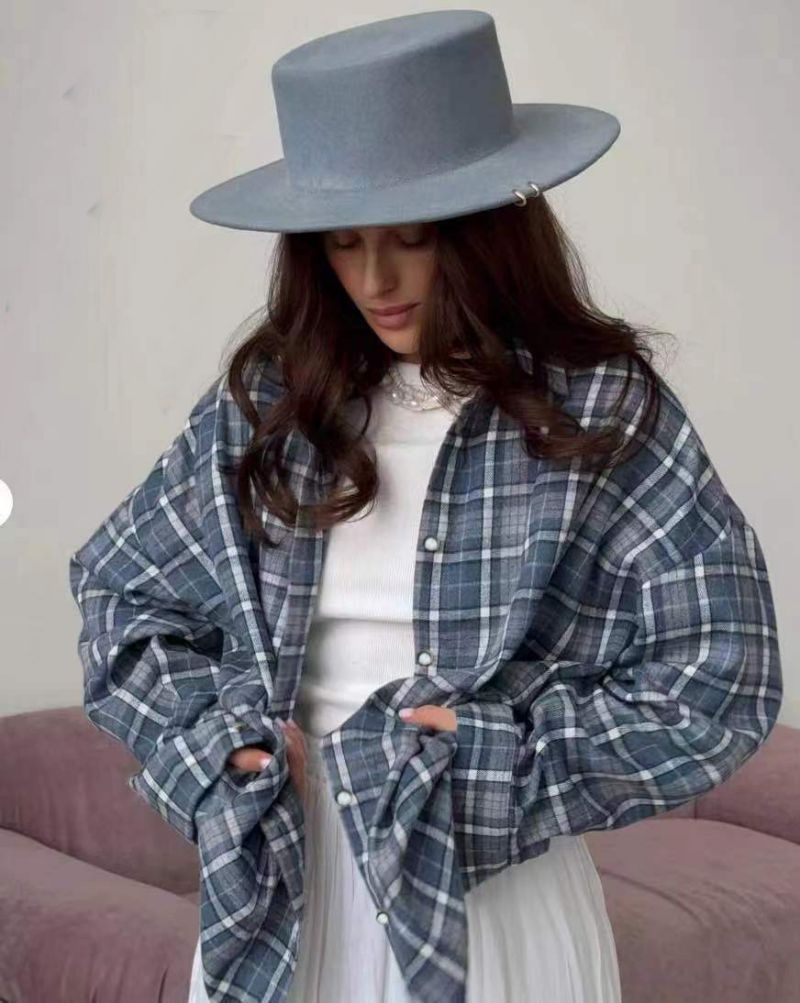Plaid Button Down Shirt Oversized Fit for Women | Zerok Light Blue