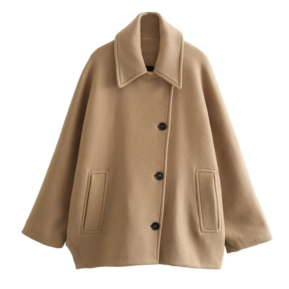 Oversized Winter Coat Stylish Design for Women | Zorlin Khaki
