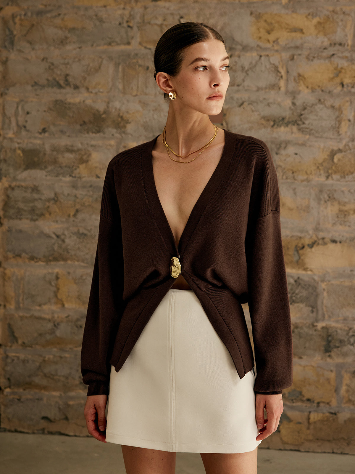 Knit Cardigan Button-Down Style for Women | Zylar Dark Brown