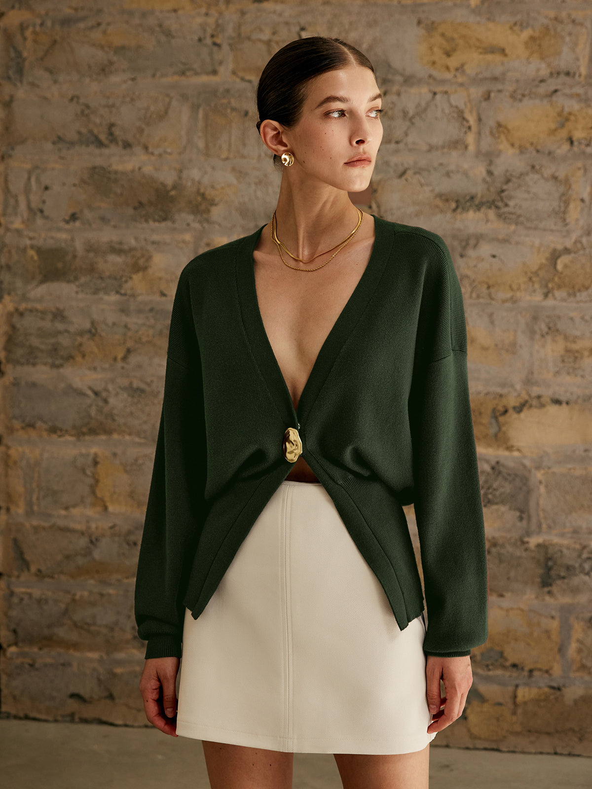 Knit Cardigan Button-Down Style for Women | Zylar Army Green