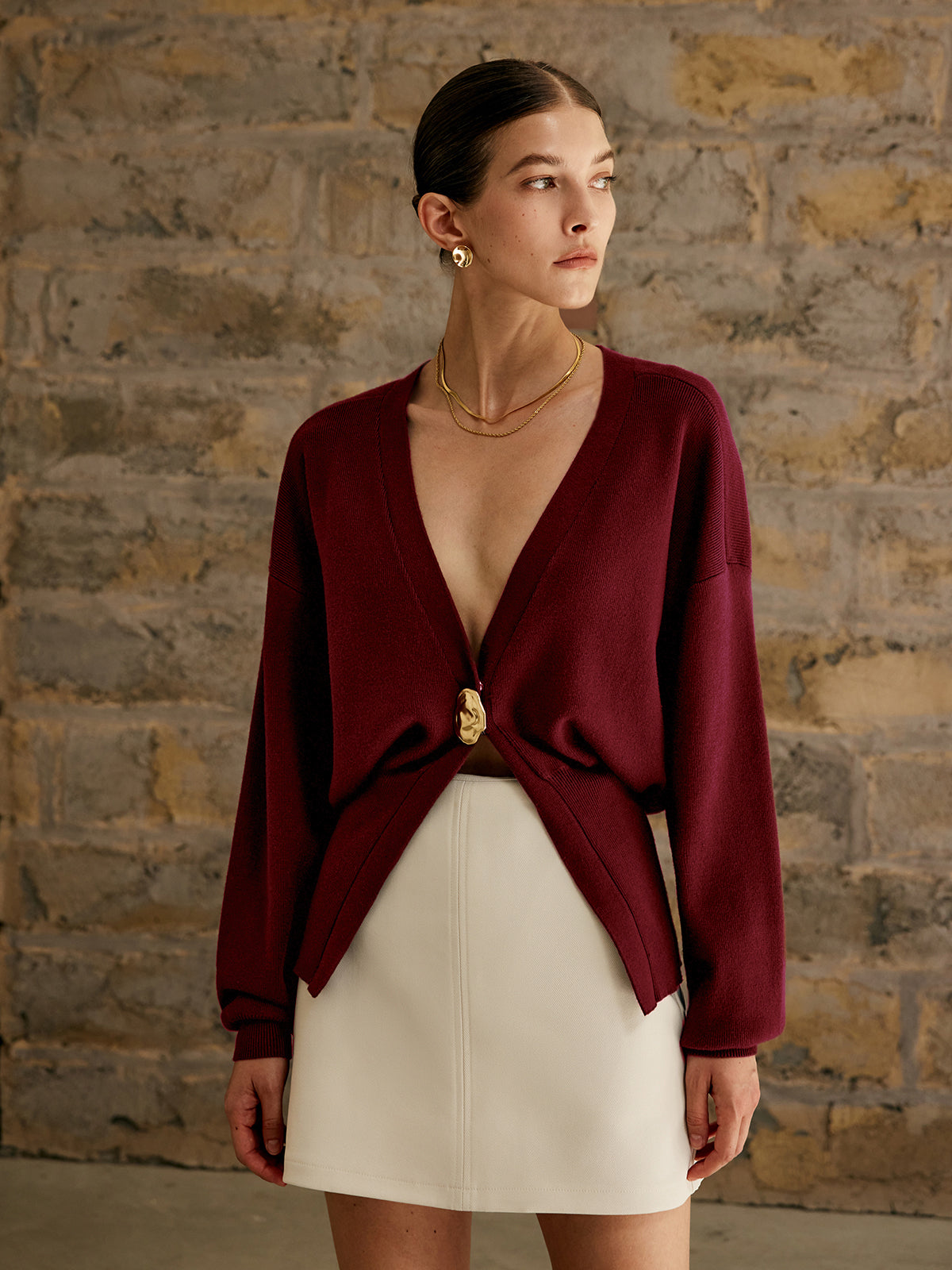 Knit Cardigan Button-Down Style for Women | Zylar Burgundy