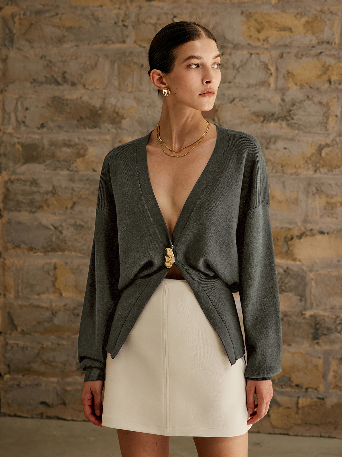 Knit Cardigan Button-Down Style for Women | Zylar Grey