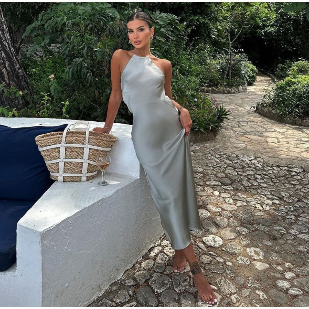 Zylen – Halter Neck Maxi Dress Gray