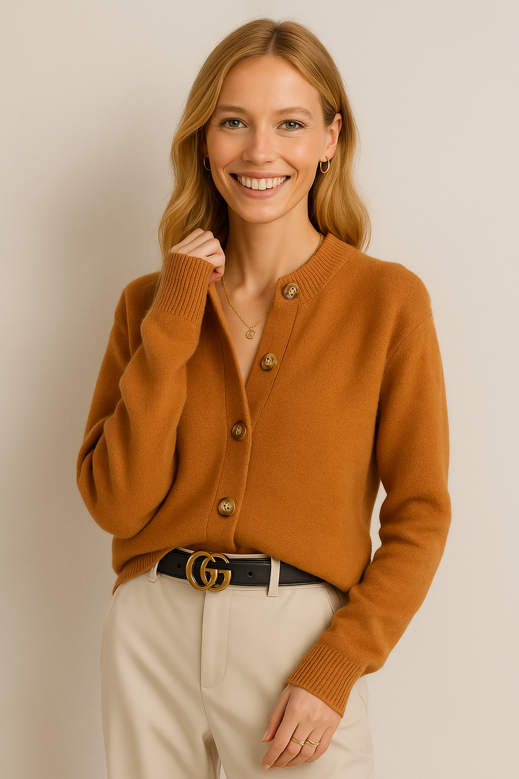 Cashmere Cardigan Half-High Neck Design for Women | Zylin Orange One Size