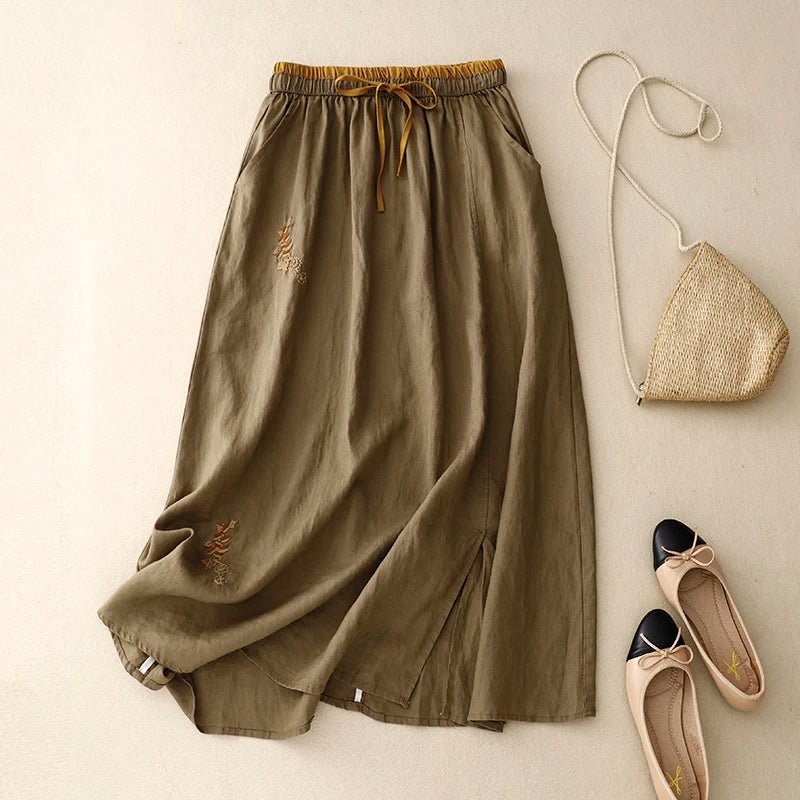 A-Line Linen Skirt for Women | Hazel Khaki