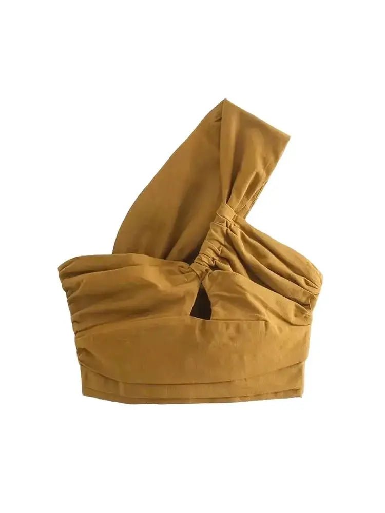 Asymmetry Linen Crop Tank Top for Women | Trzara