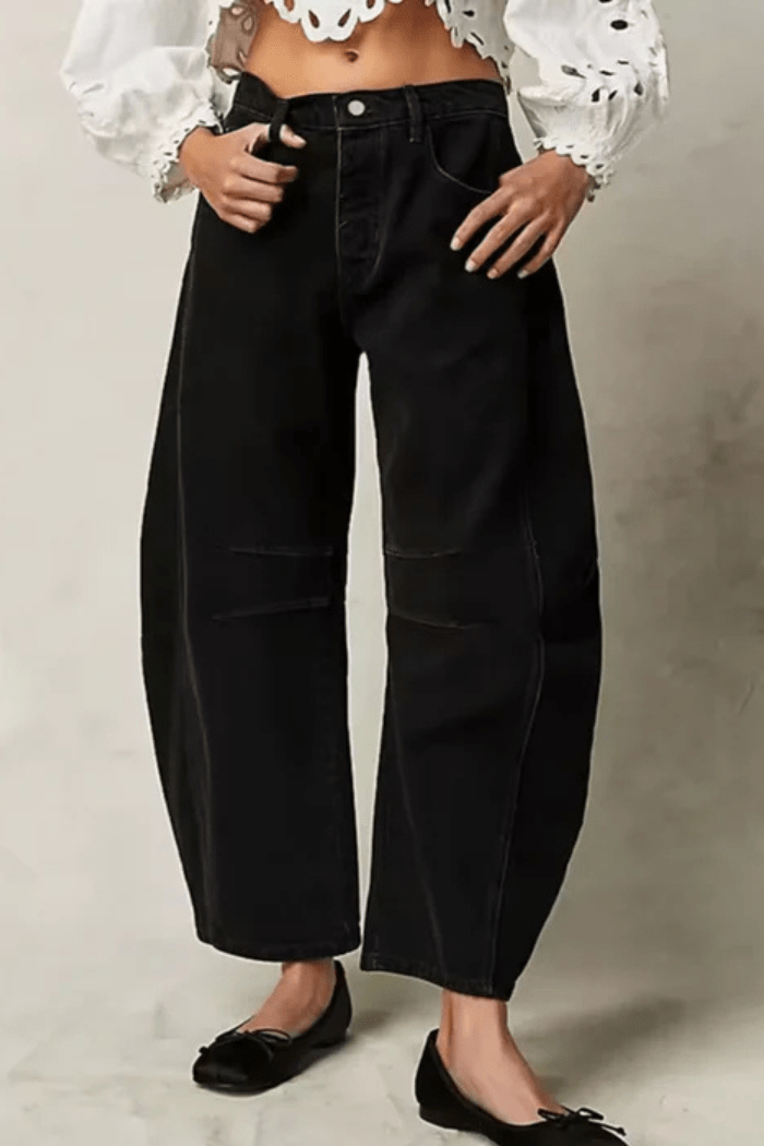 Barrel Jeans Mid Rise Wide Leg for Women | Zadie Black