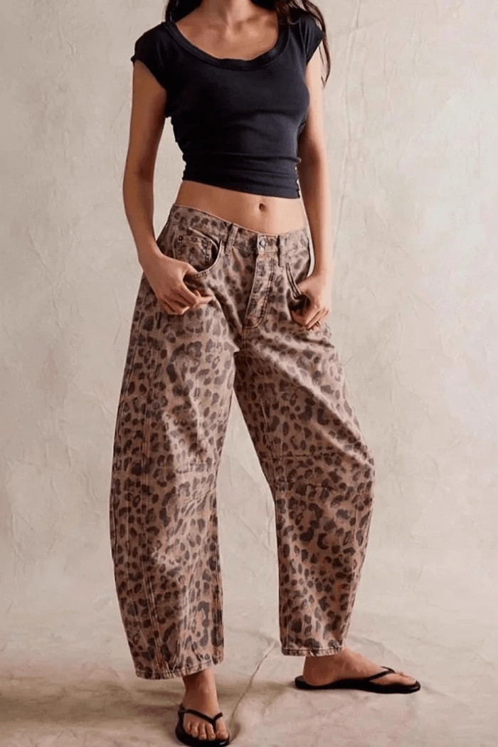 Barrel Jeans Mid Rise Wide Leg for Women | Zadie Leopard