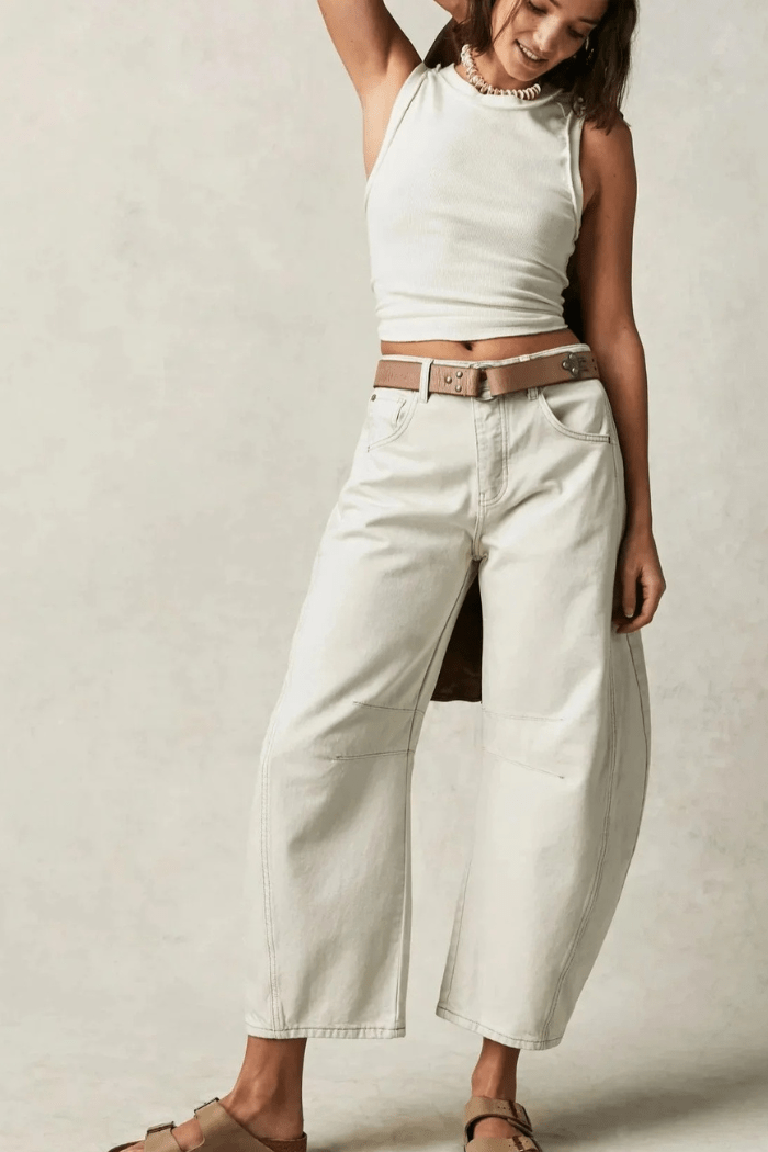Barrel Jeans Mid Rise Wide Leg for Women | Zadie White