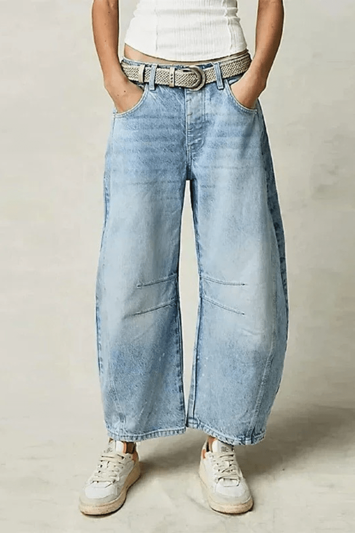Barrel Jeans Mid Rise Wide Leg for Women | Zadie Light Blue