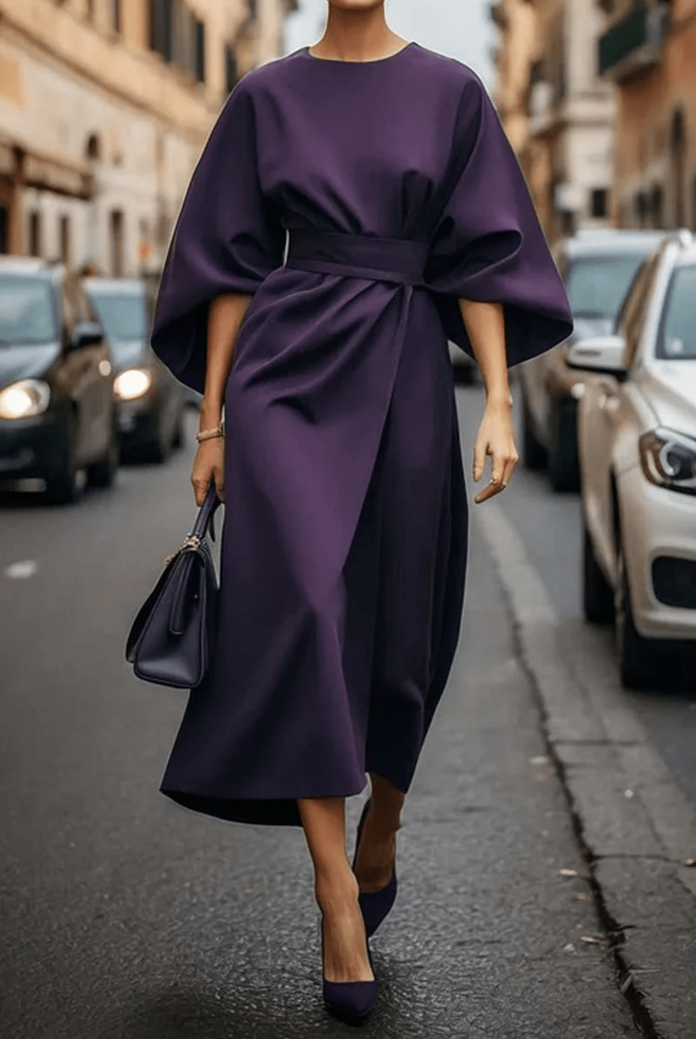 Belted Maxi Dress Elegant Fit for Women | Gabriela Purple