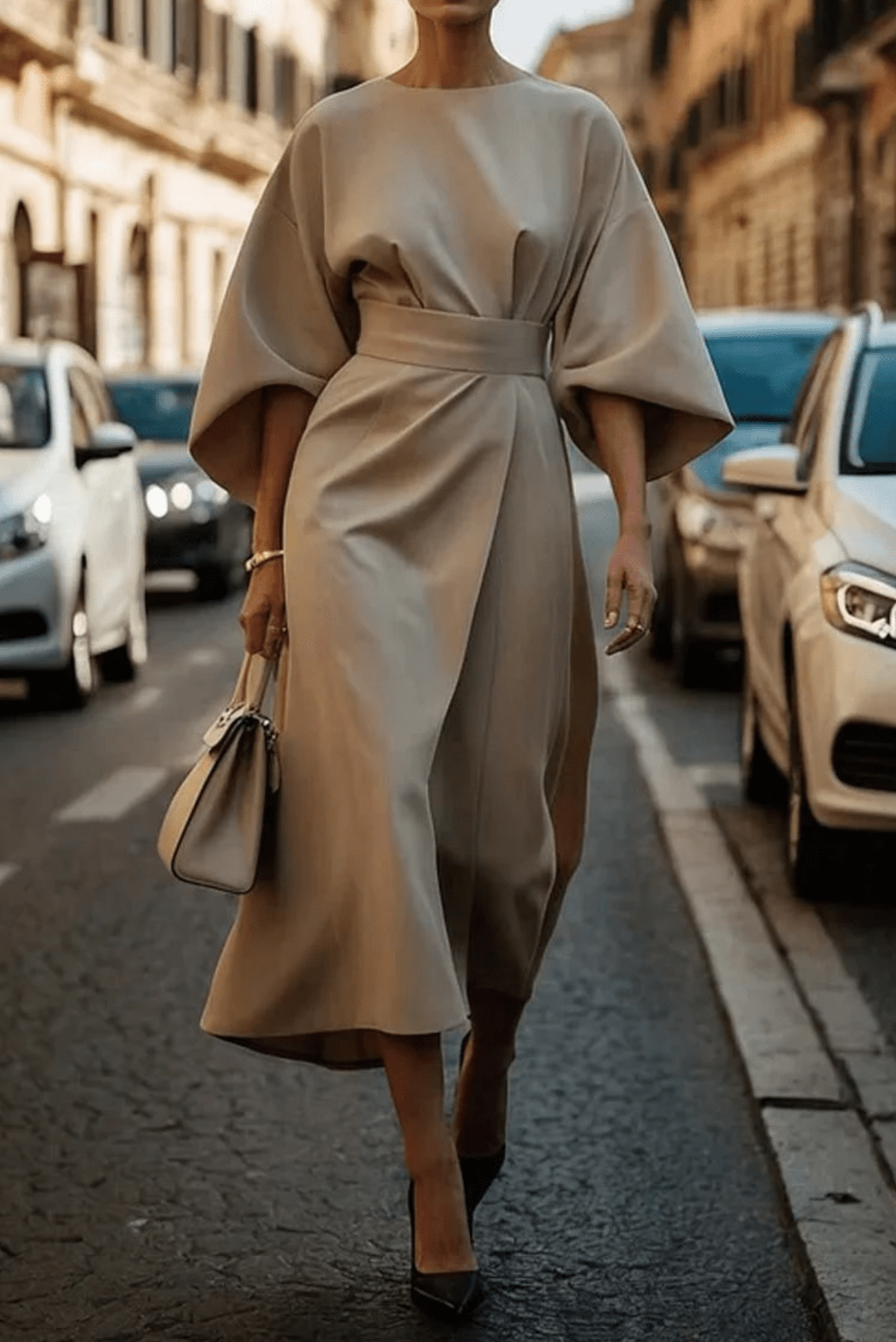 Belted Maxi Dress Elegant Fit for Women | Gabriela Beige