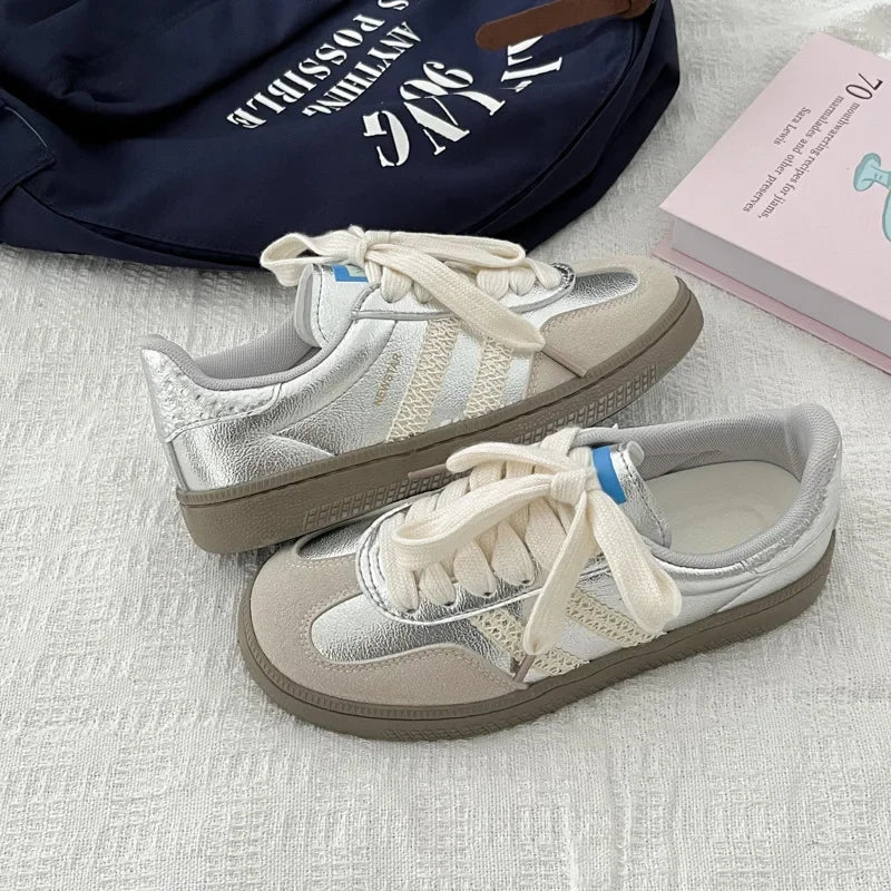 Breathable Lace Up Casual Sneakers for Women | Zanthea Silver