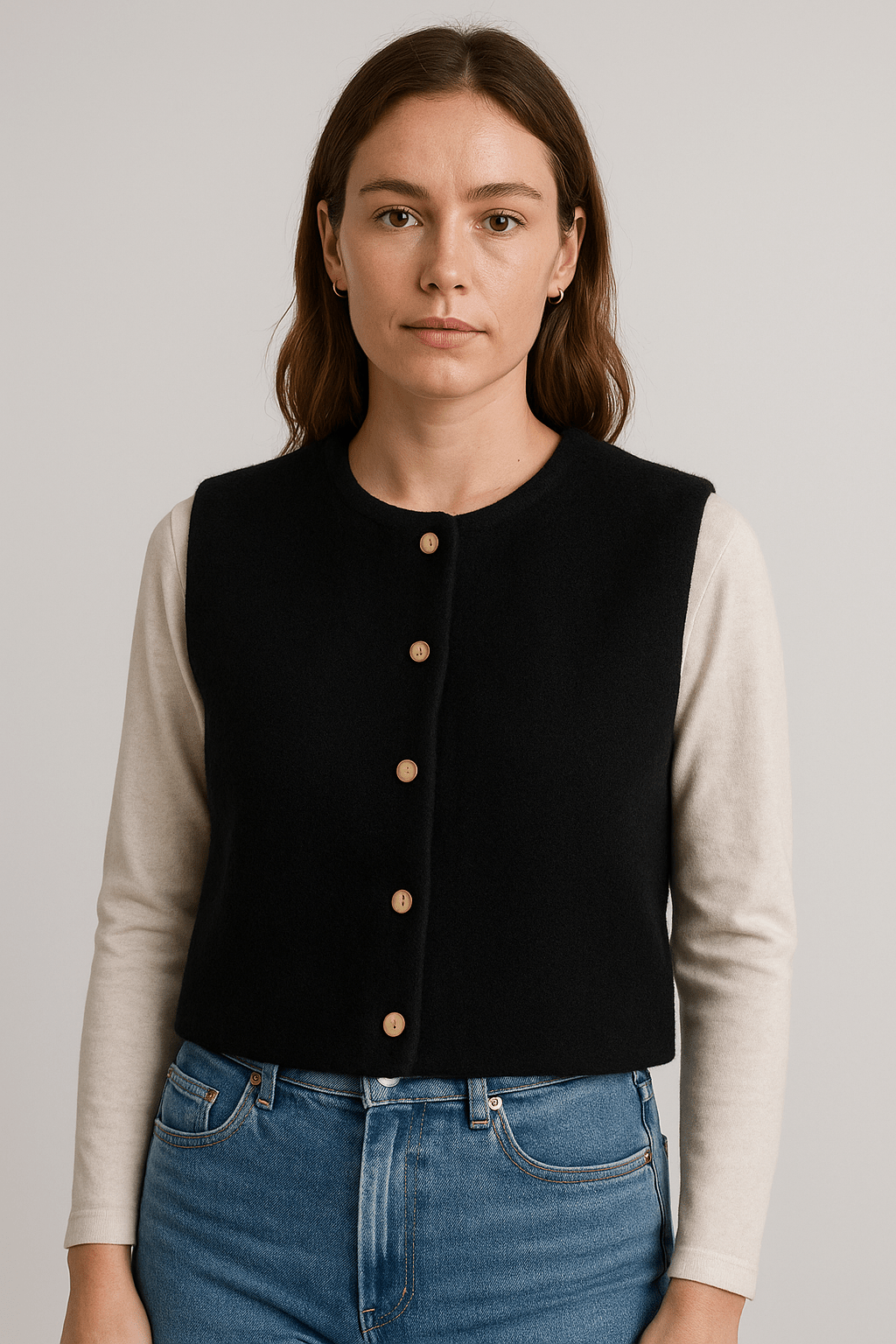Button-Up Vest Sleeveless Layering Essential for Women | Eloise Black M