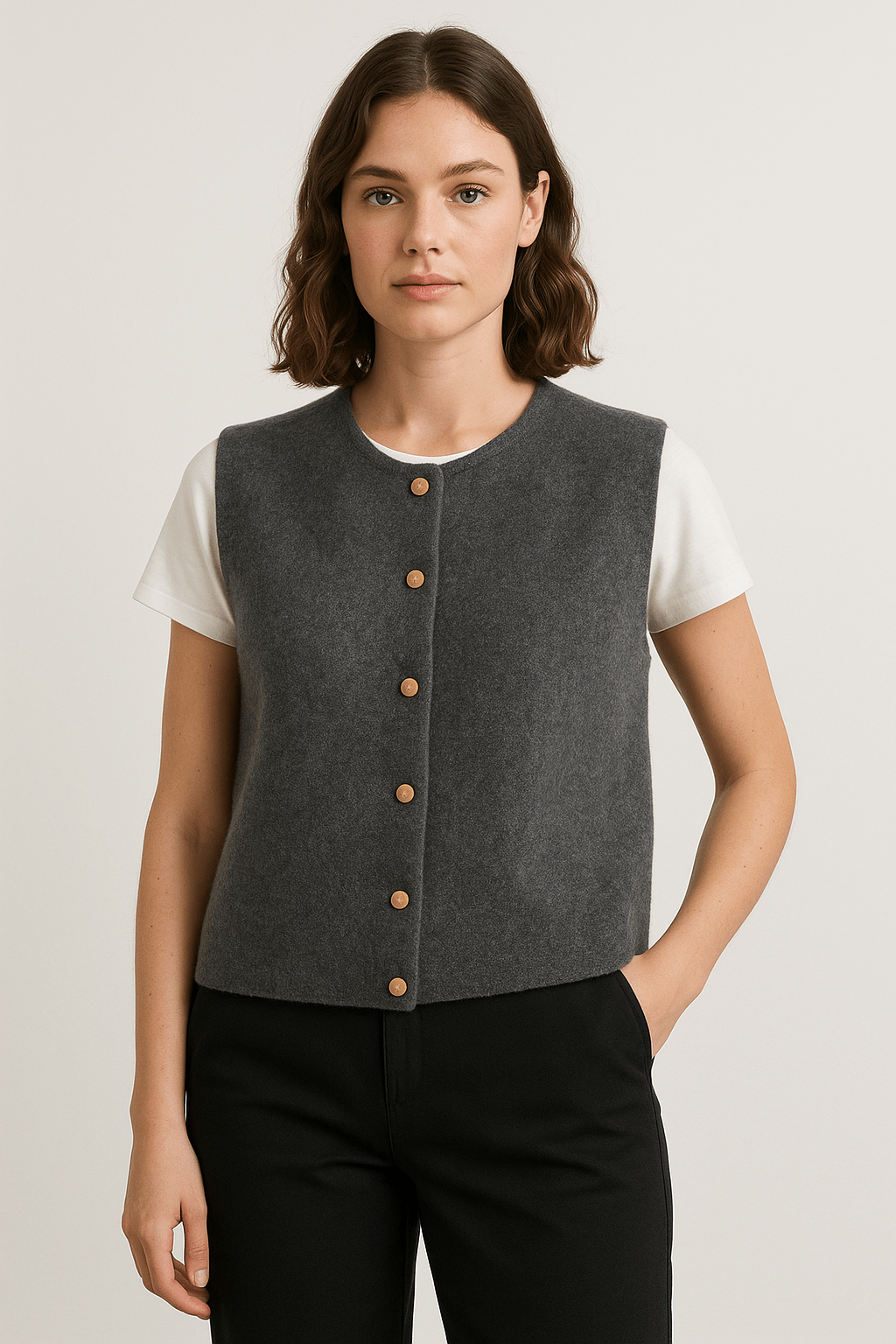 Button-Up Vest Sleeveless Layering Essential for Women | Eloise Gray M