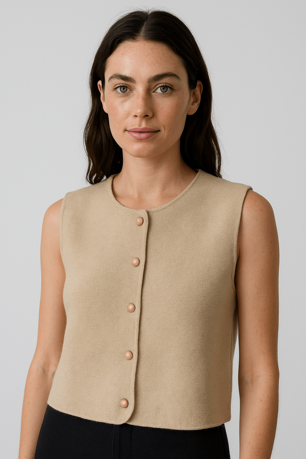 Button-Up Vest Sleeveless Layering Essential for Women | Eloise Khaki M