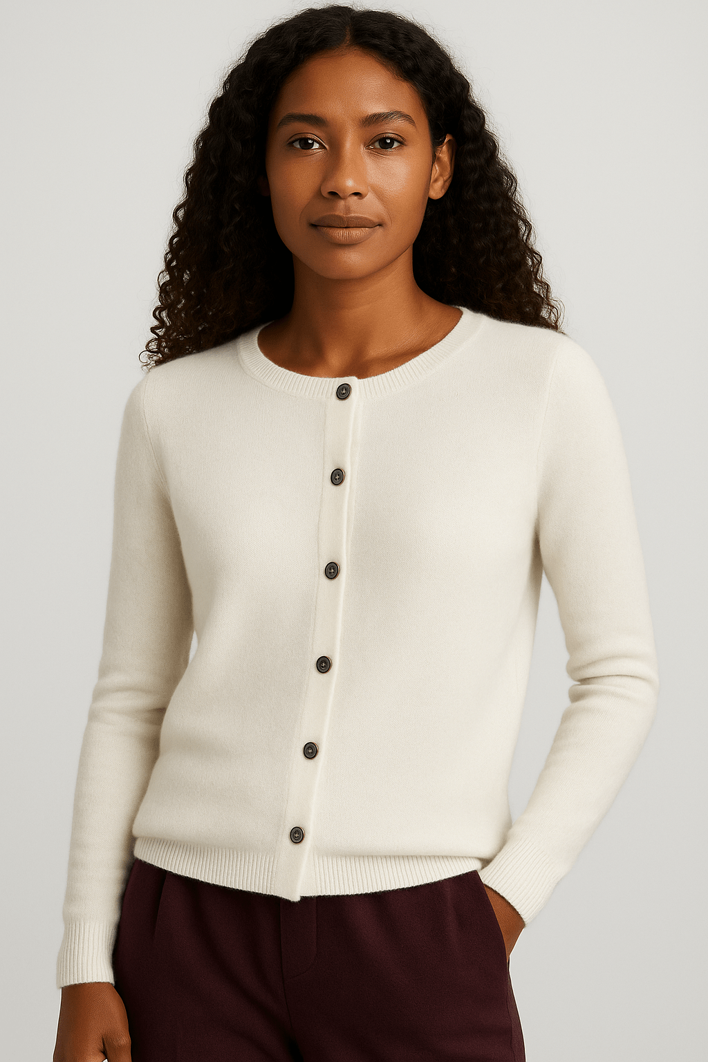 Button-Up Wool Cardigan Lightweight for Women | Maelle White