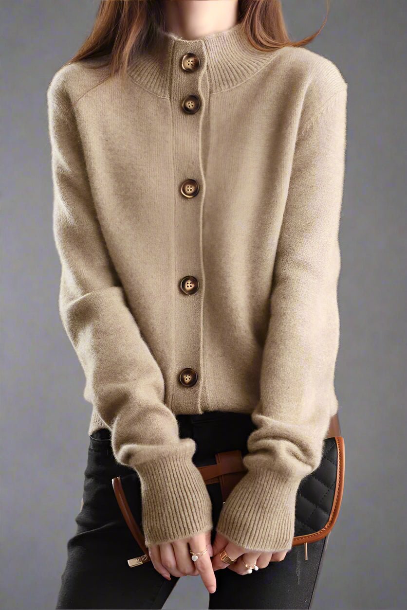 Cashmere Cardigan Half-High Neck Design for Women | Zylin Camel One Size