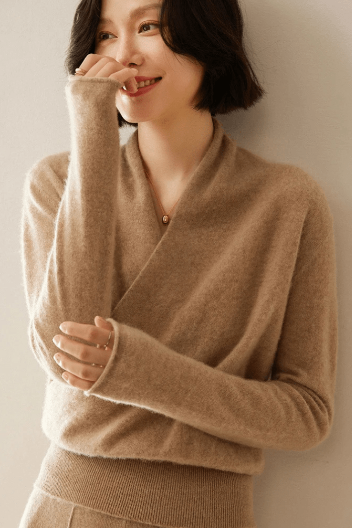 Cashmere Sweater Crossover Collar for Women | Kylor