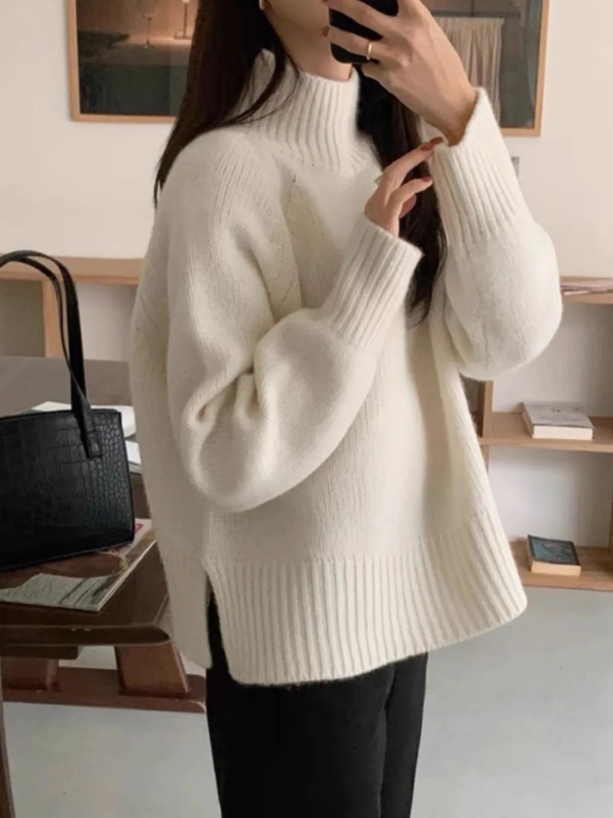 Cashmere Turtleneck Sweater Relaxed Fit for Women | Ella