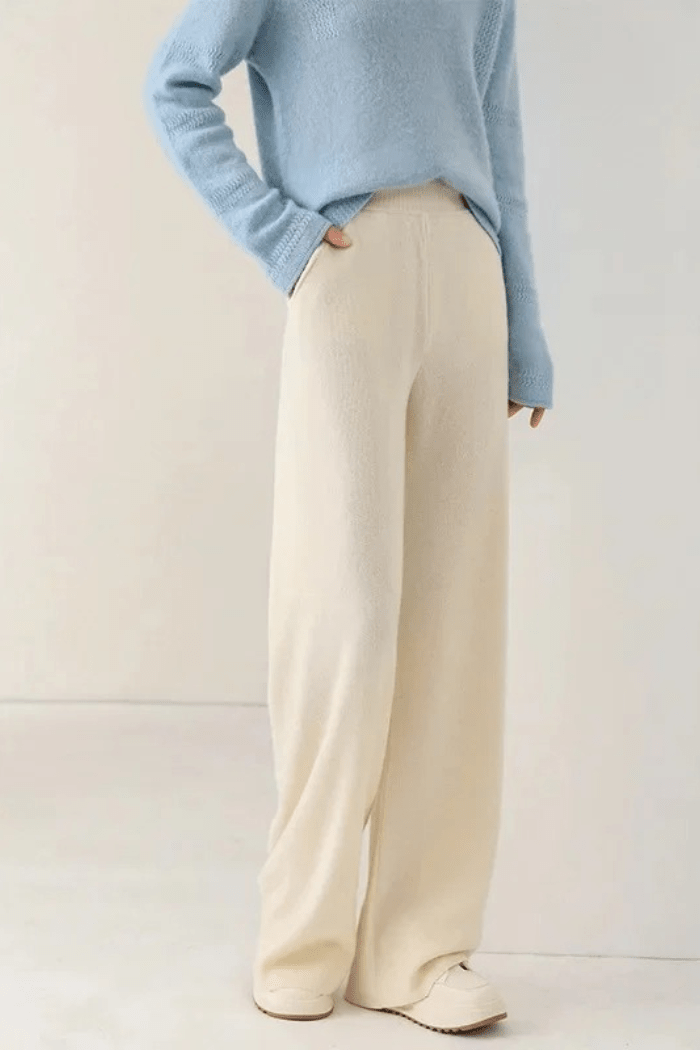 Cashmere Wide-Leg Pants High Waisted for Women | Elira Off-White