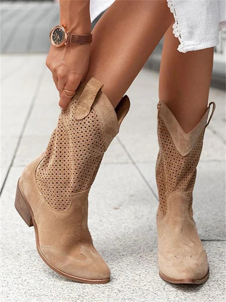 Chic Cowboy Boots with Zipper for Women | Celestia Brown