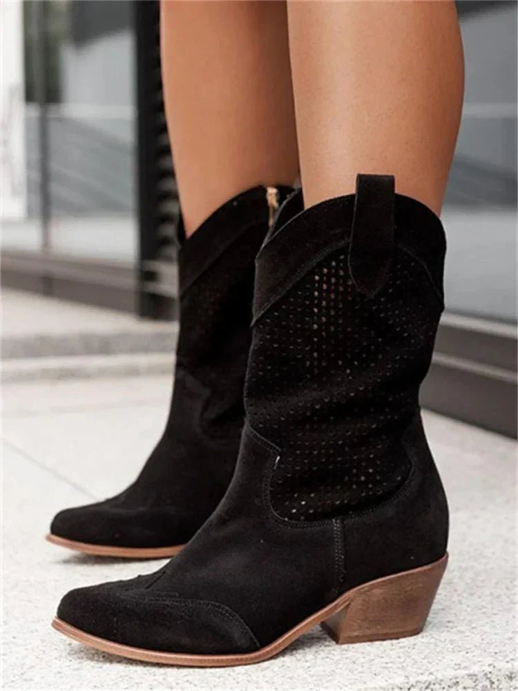 Chic Cowboy Boots with Zipper for Women | Celestia Black