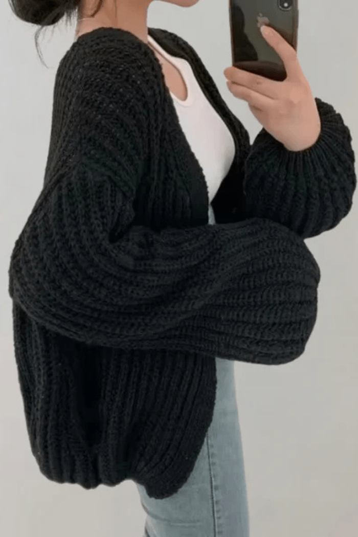 Chunky Knit Oversized Cardigan for Women | Nadine Black One Size