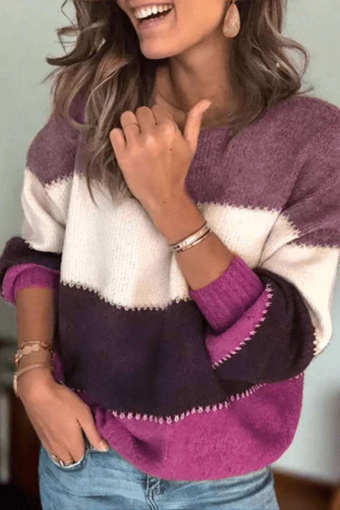 Colour-Block Sweater Relaxed Fit for Women | Arlena Purple