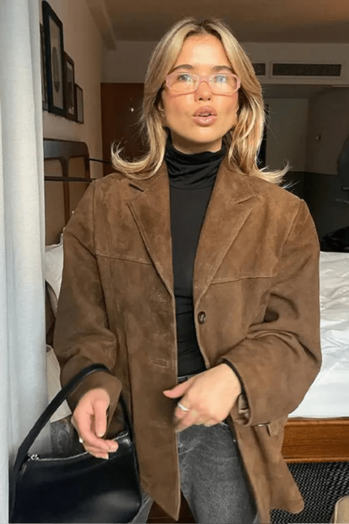 Elegant Brown Jacket Tailored Fit for Women | Elene