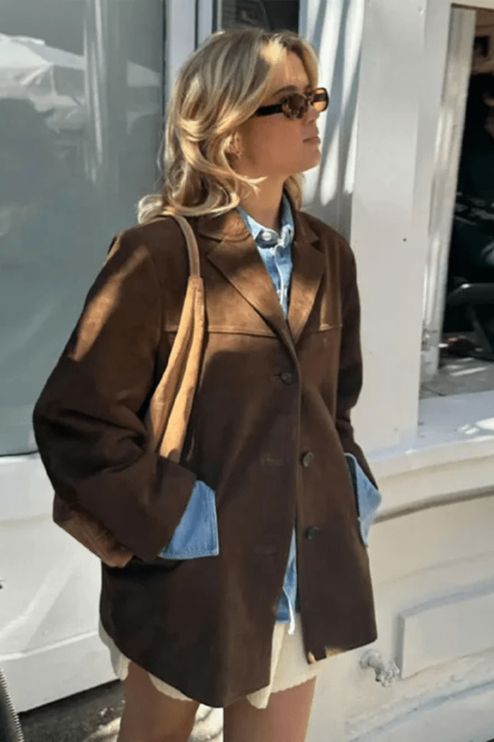 Elegant Brown Jacket Tailored Fit for Women | Elene