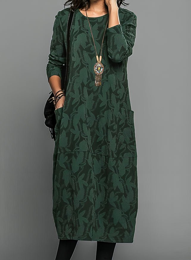Elegant Winter Dress with Pockets for Women | Tulla Green