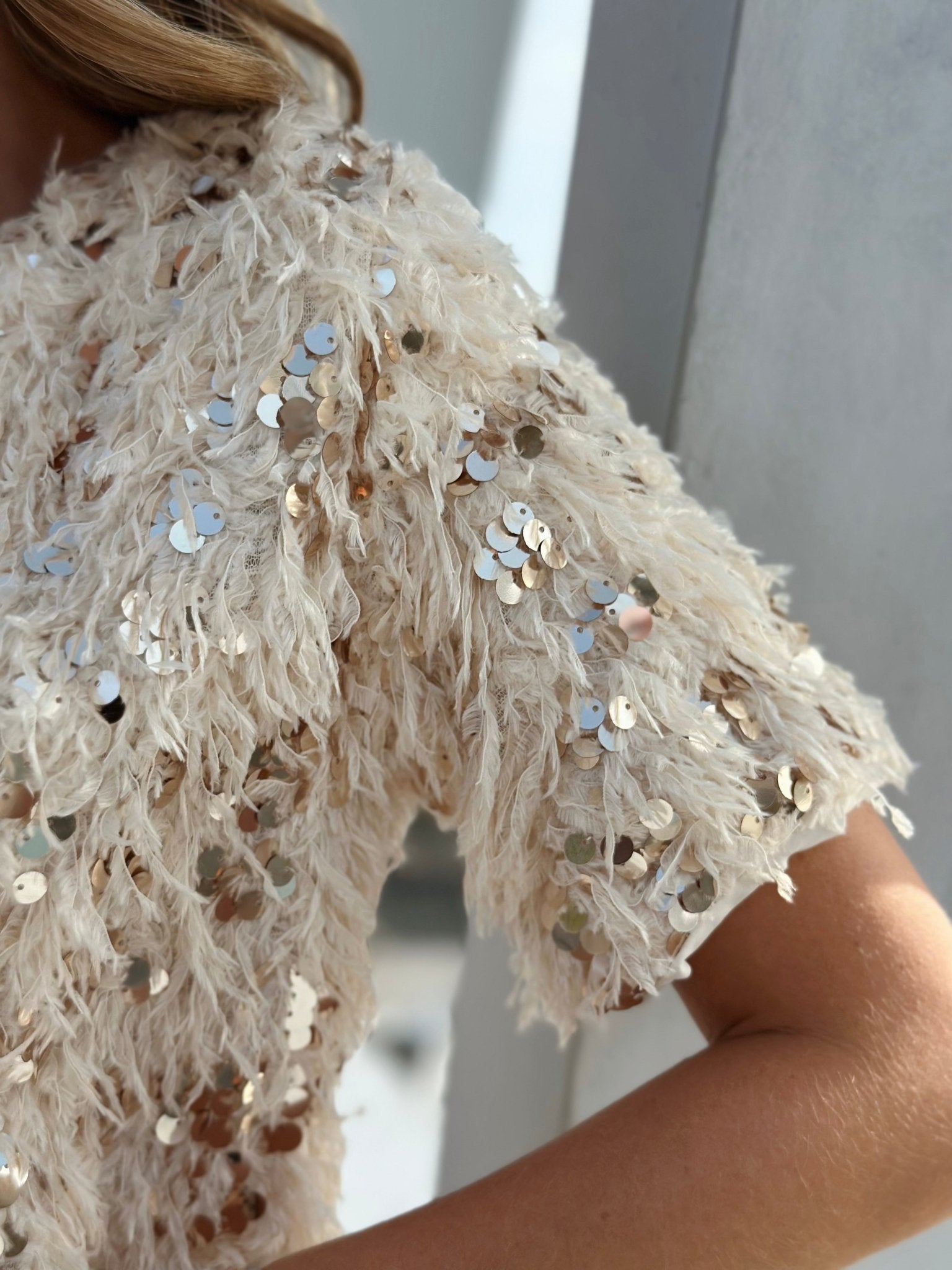 Embellished Blouse with Feathers and Sequins for Women | Elvire