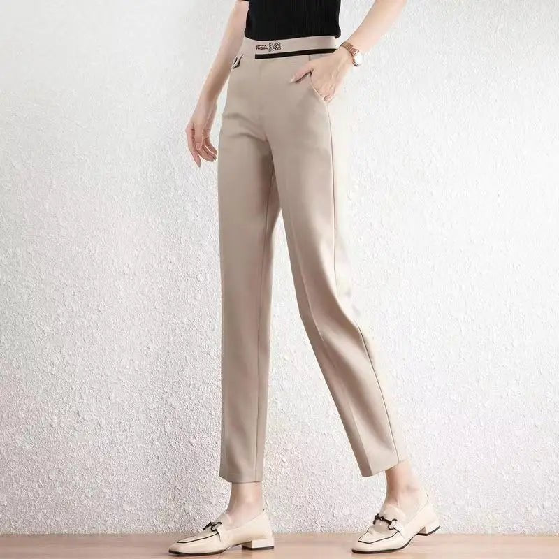 High Waist Straight Leg Trousers for Women | Veronica Beige