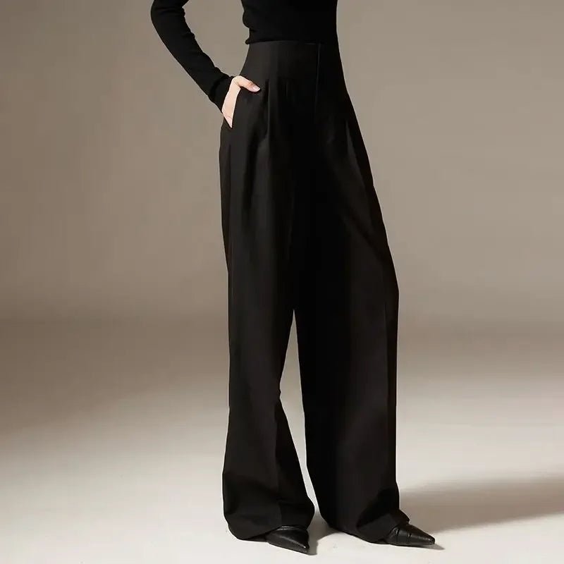 High Waisted Wide Leg Draped Pants for Women | Faye Black