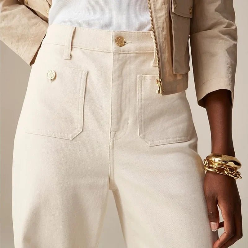 High-Waisted Wide Leg Pants Stylish Fit for Women | Zelmar Ivory