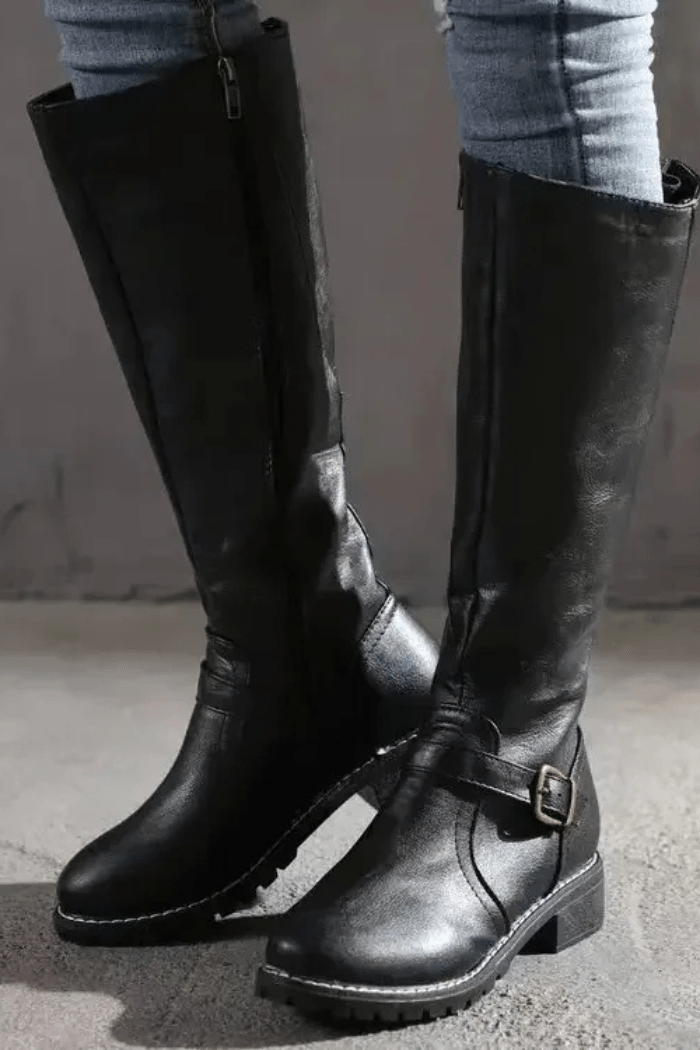 Knee High Vegan Leather Winter Boots for Women | Eloria Black