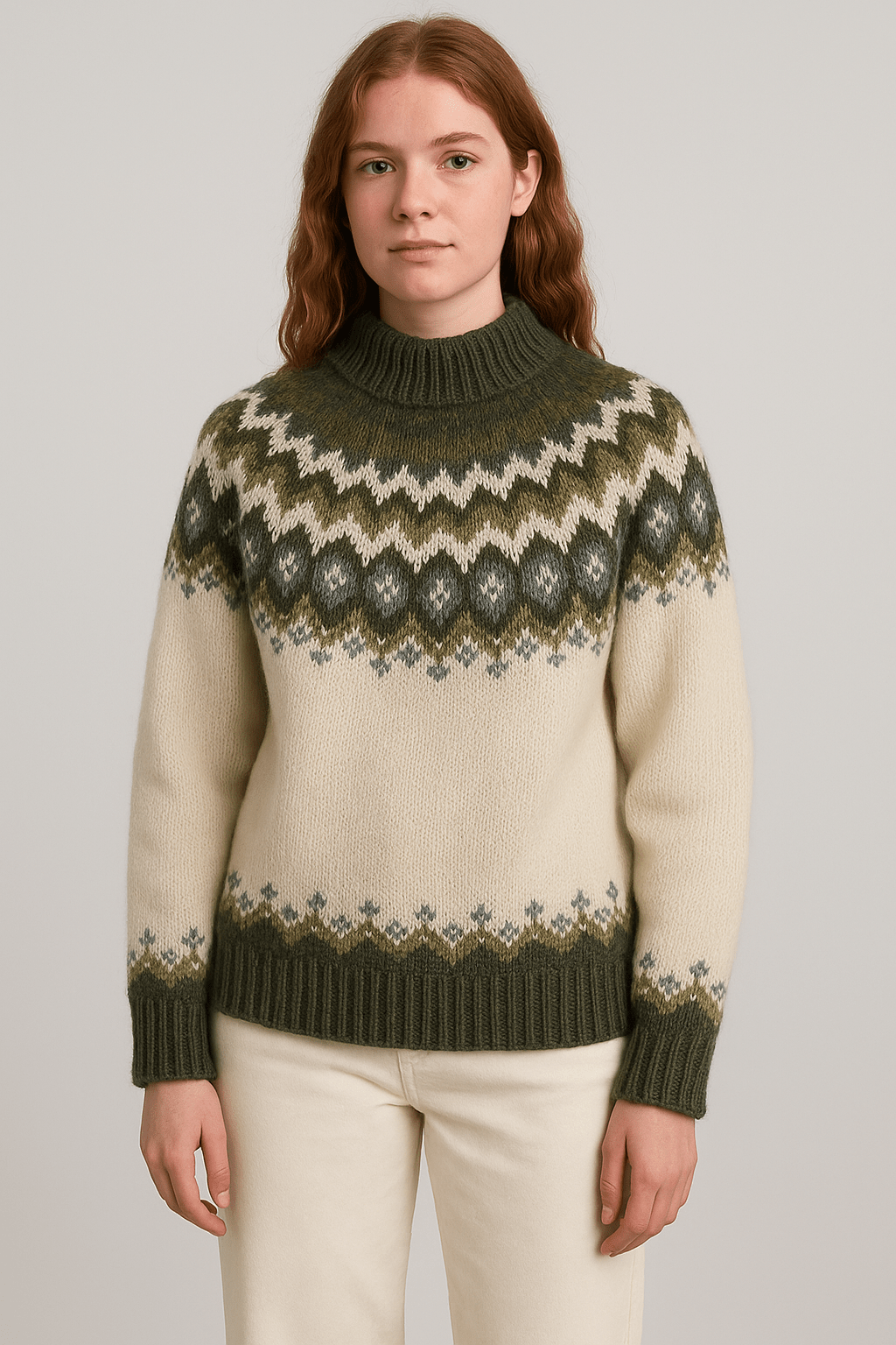 Knit Wool Jumper Relaxed Fit for Women | Elvara Green