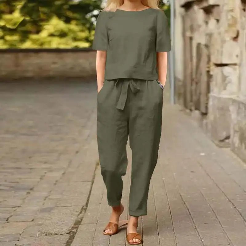 Linen Blouse and Pants Set for Women | Beatriz Green