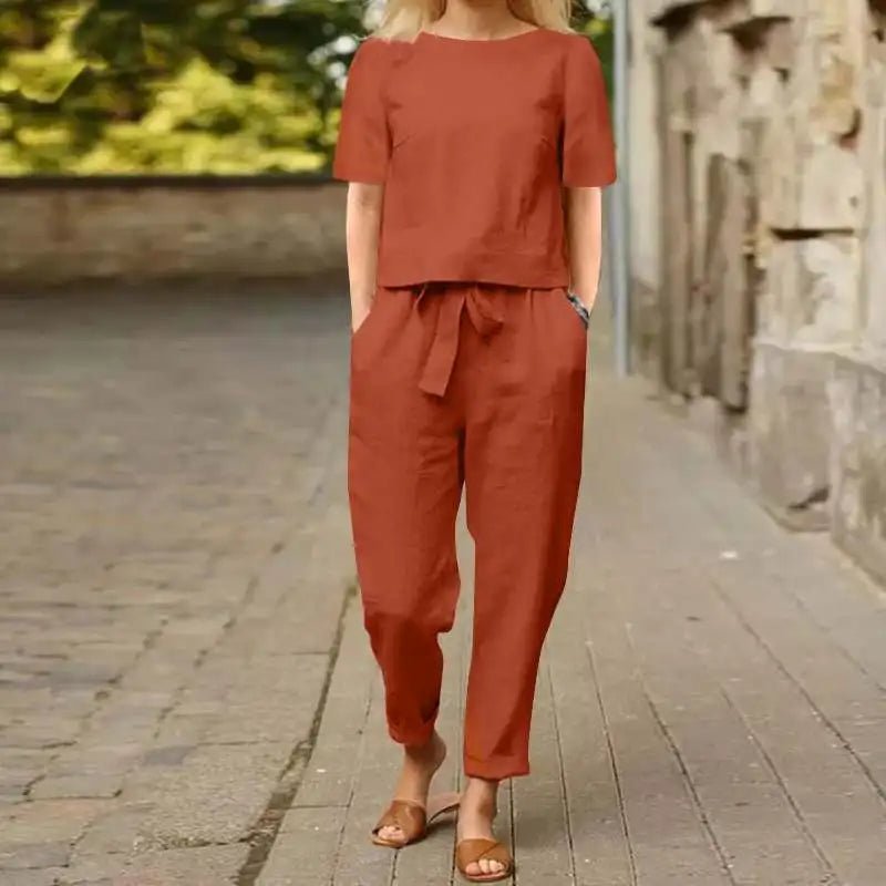 Linen Blouse and Pants Set for Women | Beatriz Red
